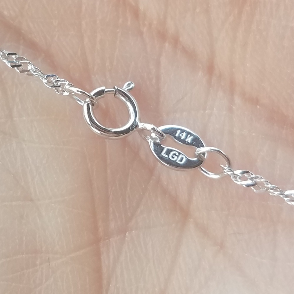 14k White Gold Solid 1mm Singapore Chain Necklace - Picture 5 of 8